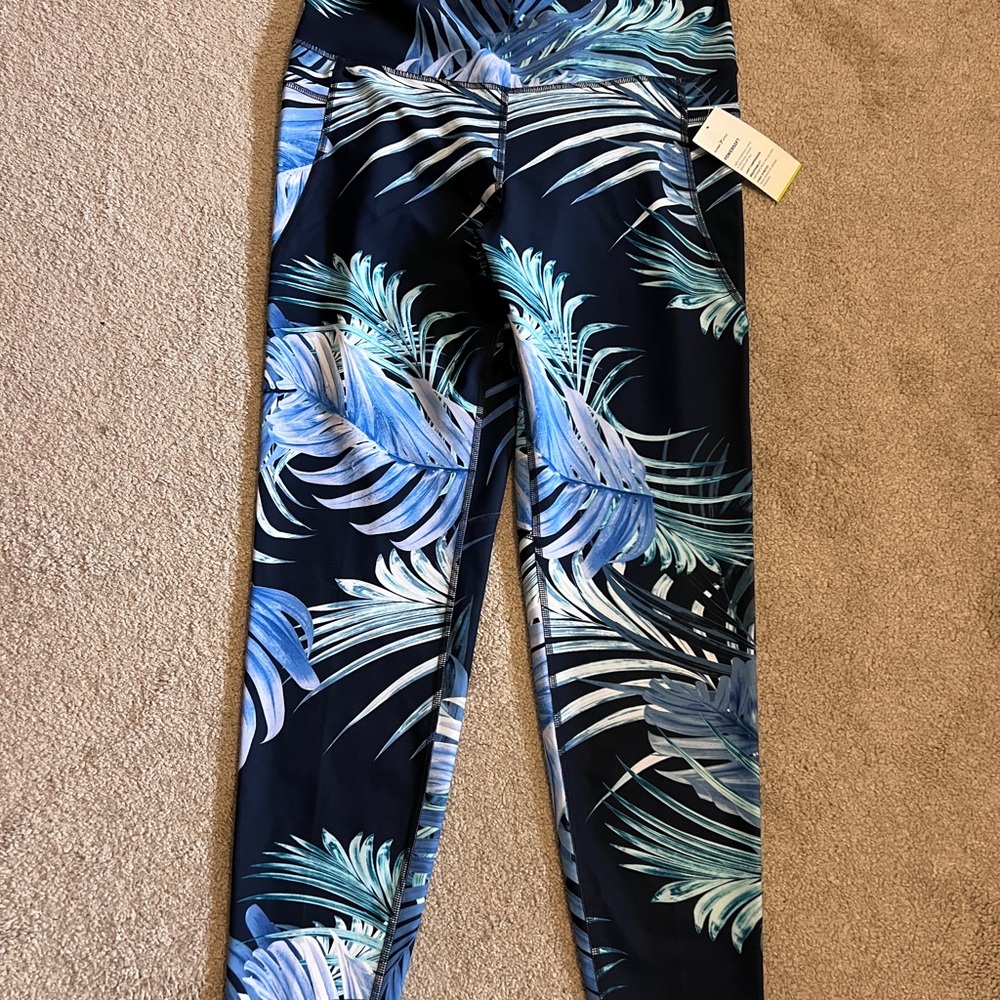 Old Navy Active Powersoft 7/8 High-Rise Leggings – Blue Palm Print (Size XL)